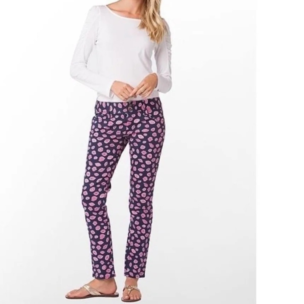 Lilly Pulitzer Worth Skinny Mini Jeans In Bright Navy Bocce 12 kiss lip print